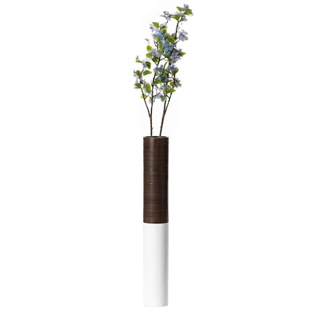 Uniquewise Modern Tall Decorative White and Brown Ribbed Cylinder Floor Vase, 31.5 Inch QI004190.L